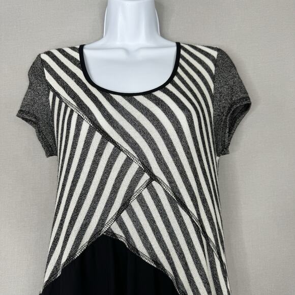 Deca Paris Womens Dress 3/US 10 Black Midi Striped Layered Lagenlook Artsy Funky - Picture 2 of 13